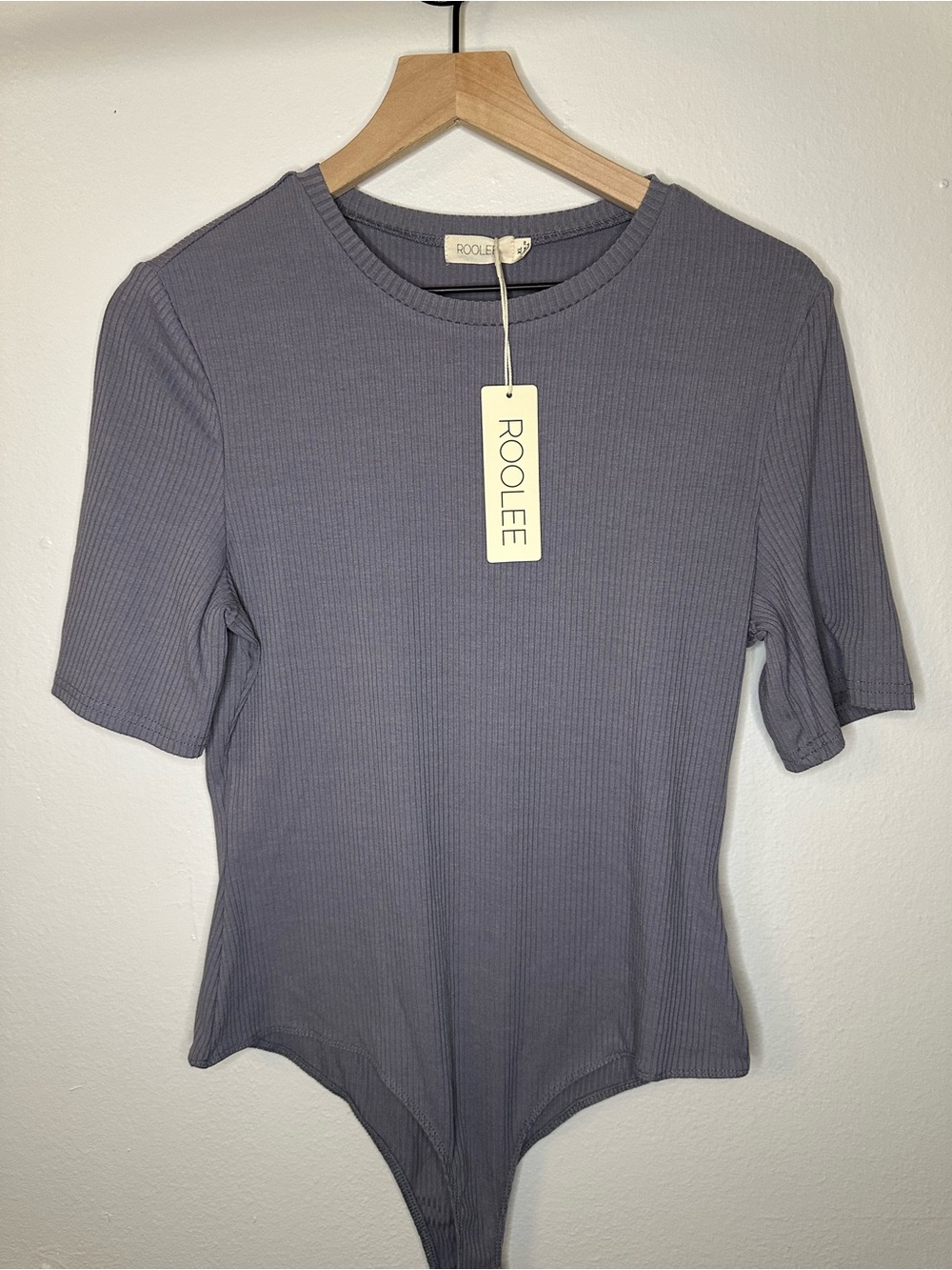 Roolee Ribbed Short Sleeve Bodysuit in Dusty Lavender Gray